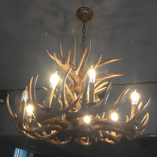 ZOWALA - Wood Antler Candle Farmhouse Chandelier Image - 22