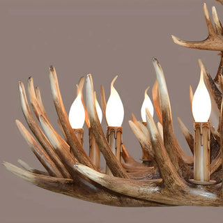 ZOWALA - Wood Antler Candle Farmhouse Chandelier Image - 23