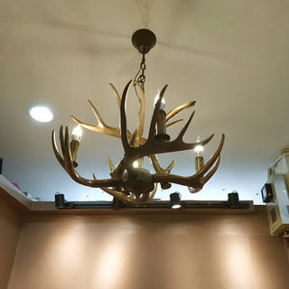 ZOWALA - Wood Antler Candle Farmhouse Chandelier Image - 24