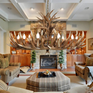 ZOWALA - Wood Antler Candle Farmhouse Chandelier Image - 28