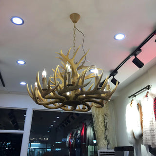 ZOWALA - Wood Antler Candle Farmhouse Chandelier Image - 4