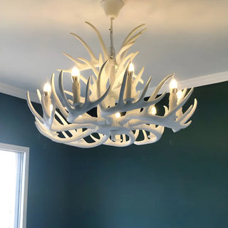 ZOWALA - Wood Antler Candle Farmhouse Chandelier Image - 5