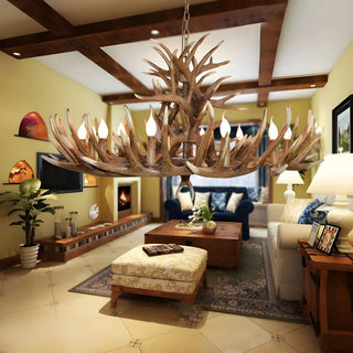 ZOWALA - Wood Antler Candle Farmhouse Chandelier Image - 6