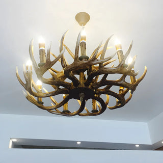ZOWALA - Wood Antler Candle Farmhouse Chandelier Image - 8