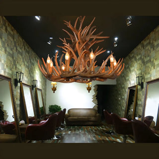 ZOWALA - Wood Antler Candle Farmhouse Chandelier Image - 9