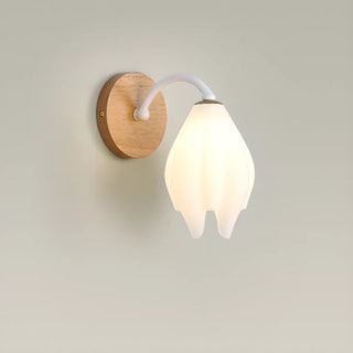 Fresh Wooden Base White Floral-Inspired Wall Sconce Zawala Image - 10