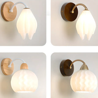 Fresh Wooden Base White Floral-Inspired Wall Sconce Zawala Image - 13