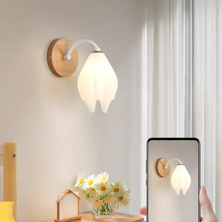 Fresh Wooden Base White Floral-Inspired Wall Sconce Zawala Image - 17
