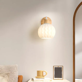 Fresh Wooden Base White Floral-Inspired Wall Sconce Zawala Image - 2