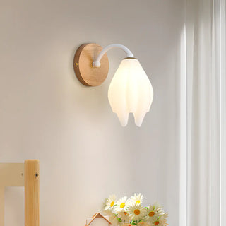 Fresh Wooden Base White Floral-Inspired Wall Sconce Zawala Image - 3