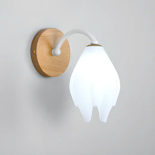 Fresh Wooden Base White Floral-Inspired Wall Sconce Zawala Image - 4