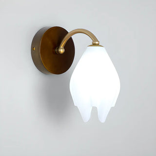 Fresh Wooden Base White Floral-Inspired Wall Sconce Zawala Image - 5