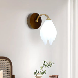 Fresh Wooden Base White Floral-Inspired Wall Sconce Zawala Image - 8