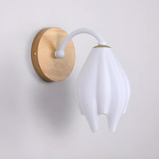Fresh Wooden Base White Floral-Inspired Wall Sconce Zawala Image - 9