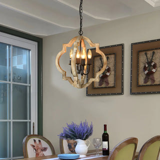 Wood Candle Orb 4-Light Dining Farmhouse Chandelier Image - 1