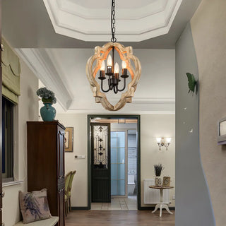 Wood Candle Orb 4-Light Dining Farmhouse Chandelier Image - 2
