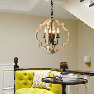Wood Candle Orb 4-Light Dining Farmhouse Chandelier Image - 3