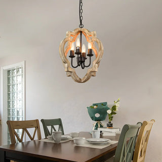 Wood Candle Orb 4-Light Dining Farmhouse Chandelier Image - 4