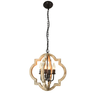 Wood Candle Orb 4-Light Dining Farmhouse Chandelier Image - 5
