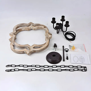 Wood Candle Orb 4-Light Dining Farmhouse Chandelier Image - 7