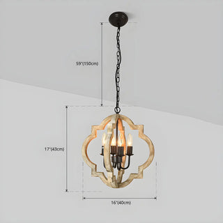 Wood Candle Orb 4-Light Dining Farmhouse Chandelier #size