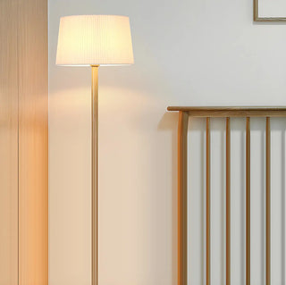 Natural Drum Wood-color Metal Column Floor Lamp Image - 3