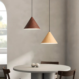 ZOWALA - Minimalist Cone Iron Dining Room Walnut Pendant Light Image - 1