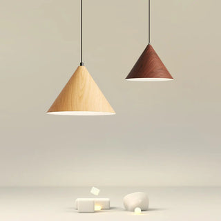 ZOWALA - Minimalist Cone Iron Dining Room Walnut Pendant Light Image - 15