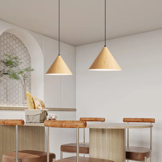 ZOWALA - Minimalist Cone Iron Dining Room Walnut Pendant Light Image - 2