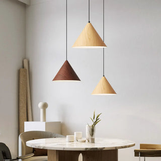 ZOWALA - Minimalist Cone Iron Dining Room Walnut Pendant Light Image - 3