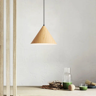 ZOWALA - Minimalist Cone Iron Dining Room Walnut Pendant Light Image - 4