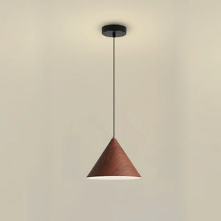 ZOWALA - Minimalist Cone Iron Dining Room Walnut Pendant Light Image - 9
