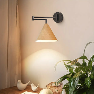 ZOWALA - Contemporary Swing Arm Dome Bedroom Wood Wall Sconce Image - 1
