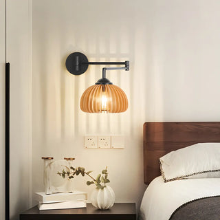 ZOWALA - Contemporary Swing Arm Dome Bedroom Wood Wall Sconce Image - 15