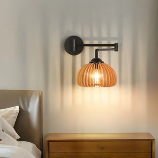 ZOWALA - Contemporary Swing Arm Dome Bedroom Wood Wall Sconce Image - 3