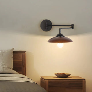 ZOWALA - Contemporary Swing Arm Dome Bedroom Wood Wall Sconce Image - 2
