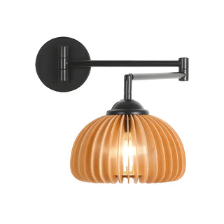 ZOWALA - Contemporary Swing Arm Dome Bedroom Wood Wall Sconce Image - 5