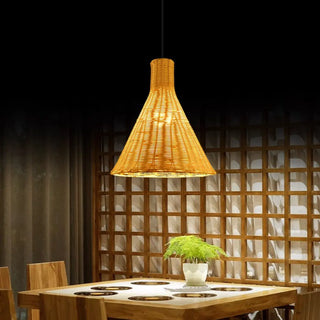 ZOWALA - Oriental Cone Rattan Restaurant Wood Color Pendant Light Image - 1