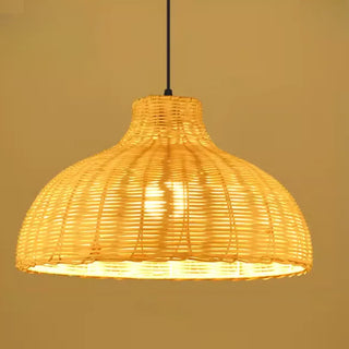 ZOWALA - Oriental Cone Rattan Restaurant Wood Color Pendant Light Image - 11