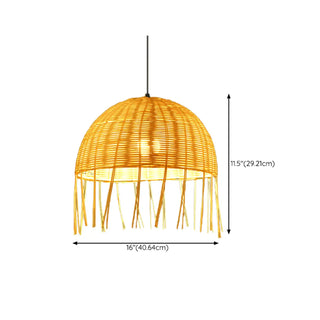 ZOWALA - Oriental Cone Rattan Restaurant Wood Color Pendant Light #size