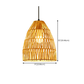 ZOWALA - Oriental Cone Rattan Restaurant Wood Color Pendant Light Image - 15