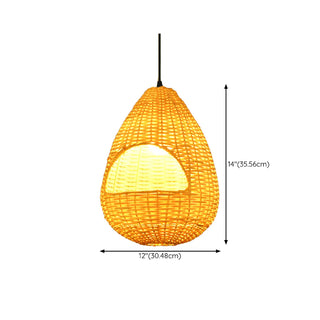 ZOWALA - Oriental Cone Rattan Restaurant Wood Color Pendant Light Image - 16