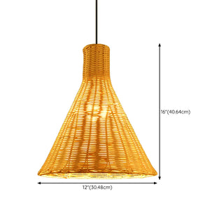 ZOWALA - Oriental Cone Rattan Restaurant Wood Color Pendant Light Image - 17