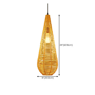 ZOWALA - Oriental Cone Rattan Restaurant Wood Color Pendant Light Image - 18