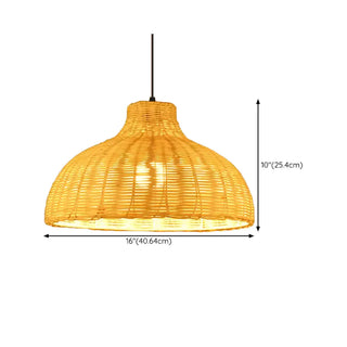 ZOWALA - Oriental Cone Rattan Restaurant Wood Color Pendant Light Image - 19