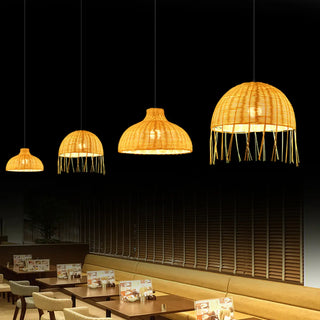 ZOWALA - Oriental Cone Rattan Restaurant Wood Color Pendant Light Image - 2