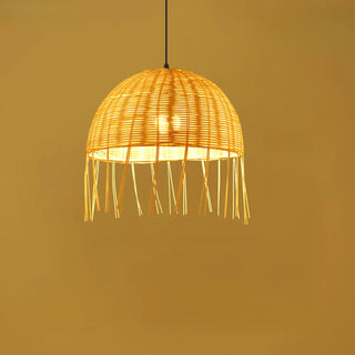 ZOWALA - Oriental Cone Rattan Restaurant Wood Color Pendant Light Image - 4