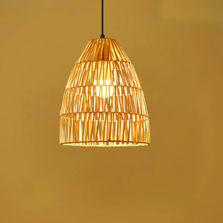 ZOWALA - Oriental Cone Rattan Restaurant Wood Color Pendant Light Image - 5