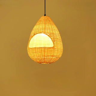 ZOWALA - Oriental Cone Rattan Restaurant Wood Color Pendant Light Image - 6