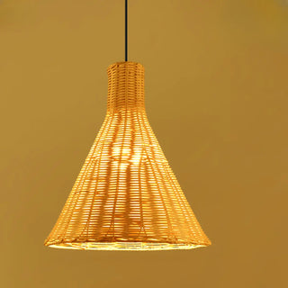 ZOWALA - Oriental Cone Rattan Restaurant Wood Color Pendant Light Image - 7